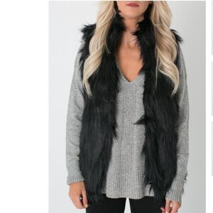 PPLA Boho Faux Fur Vest Womens Womens Medium Black